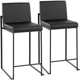 Fuji High Back 26" Counter Stool in Black Leatherette & Black Steel (Set of 2)